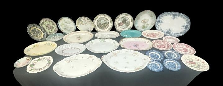 Estate lot vintage porcelains including platters, cake plates, etc. Good lot for a dealer to sort: Estate lot vintage porcelains including platters, cake plates, etc. Good lot for a dealer to sort out?..very nice overall condition, from fine home in Hudson Valley?..