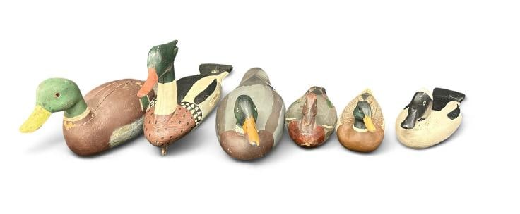 (6) vintage and older decoys, from Southern NY estate, all painted, some identified on bases, just: (6) vintage and older decoys, from Southern NY estate, all painted, some identified on bases, just as we found them. ( 303009 ).