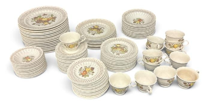 Big estate lot Fruit Basket pattern dishes by Matlox Vernon Ware, nice overall estate condition,: Big estate lot Fruit Basket pattern dishes by Matlox Vernon Ware, nice overall estate condition, approx. service for 11 and more on some pieces?..( 317028 )