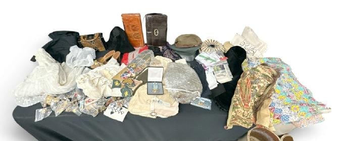 Big misc. estate lot to include military medals, patches, hats, ladies hats, ladies clothing, quilt, (1 of 14)