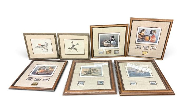 (7) Artist signed DUCK prints, including stamp design, all framed and in nice condition, includes (1 of 7)