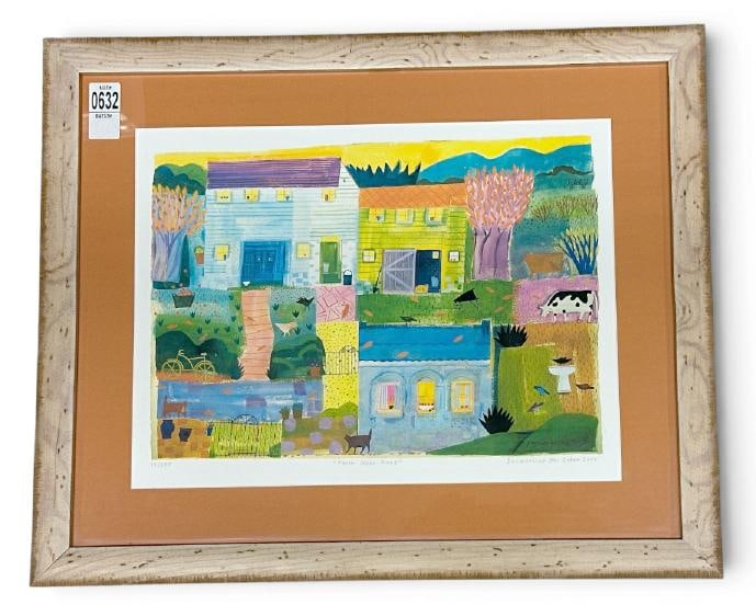 Jacqueline M Cohen signed print titled ( FARM NEAR ROAD, Numbered 14 of 250. ) In fine condition,: Jacqueline M Cohen signed print titled ( FARM NEAR ROAD, Numbered 14 of 250. ) In fine condition, from local estate collection, print measures 12" x 16", the frame measures 18" x 21.5".
