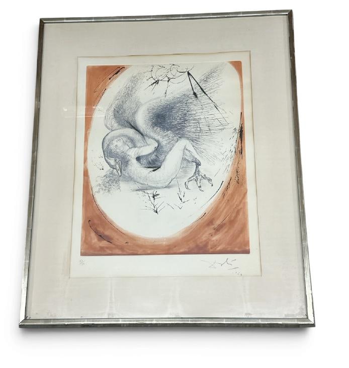 Salvador Dali signed etching titled ( LEDA ), numbered 33 of 150, signed lower right in pencil and: Salvador Dali signed etching titled ( LEDA ), numbered 33 of 150, signed lower right in pencil and dated 1969. In nice overall condition, from Hudson Valley estate collection we are selling. Print mea