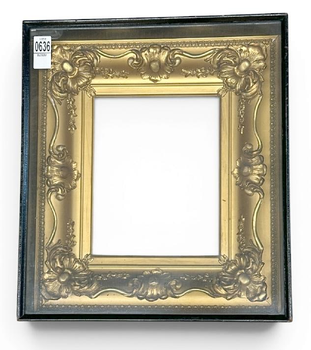 Circa 1890's shadowbox picture frame with gold fancy frame inside black wood shadowbox, from local (1 of 2)