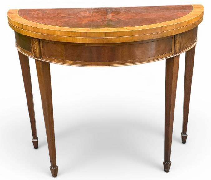 BAKER Furniture style and quality inlaid mahogany flip top side or game table, no Makers mark, from (1 of 4)