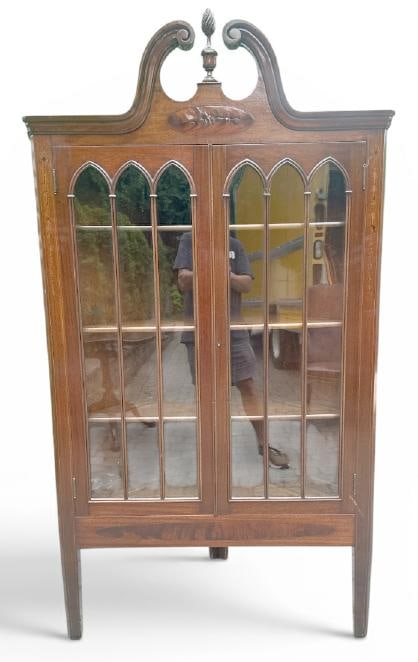 Circa 1900 mahogany corner cabinet with adjustable shelves, nice dark finish, structurally sound, (1 of 3)