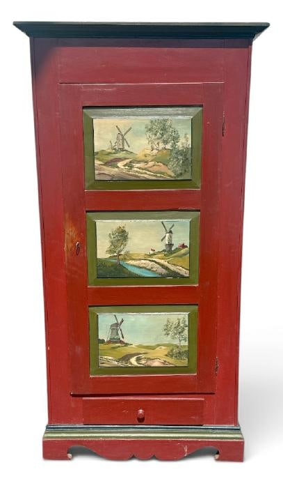 Nice older Swedish painted one door country cupboard with handpainted scenes on the door with a (1 of 4)