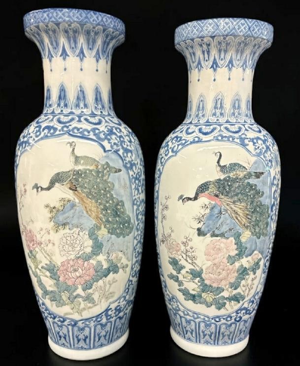 (2) 31" high Chinese decorative porcelain fllor vases, decorated all the way around, ( 0ne vase is (1 of 4)