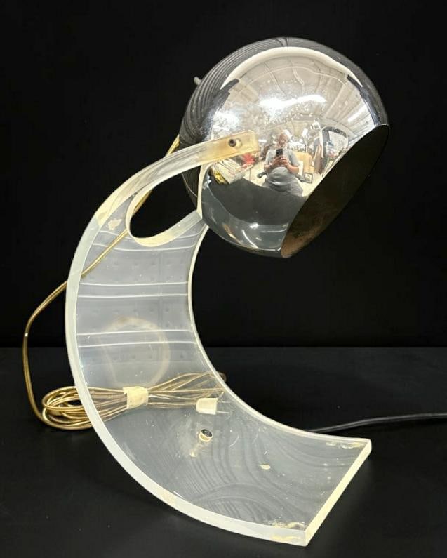Robert Sonneman Mid Century eye ball table lamp, lucite & chrome, nice overall condition, from (1 of 3)