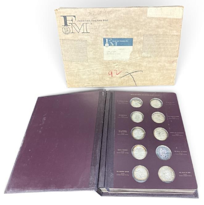 Complete sterling silver "GENIUS OF MICHELANGELO" 60 medal silver proof set in original album with: Complete sterling silver "GENIUS OF MICHELANGELO" 60 medal silver proof set in original album with original mailing box, from local estate in the Hudson Valley, all in fine condition.