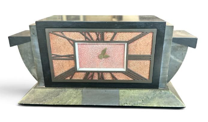 Fabulous Art Deco marble mantel clock, with pullout hidden drawers on each side, no key, body in (1 of 3)