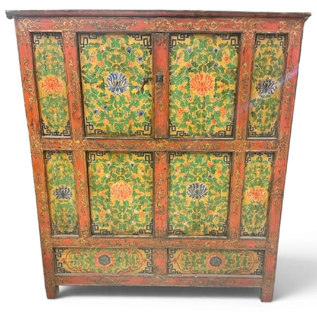 Early Tibetan handpainted storage cabinet, structurally sound, old patina, from NYC apartment (1 of 2)