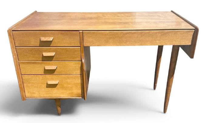 CONANT BALL MCM maple desk, from estate in the Hudson Valley, structurally sound, has a split on (1 of 6)