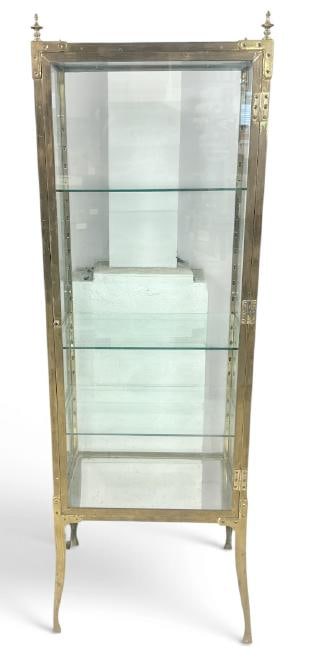 Wonderful brass display cabinet with glass shelves, good looking form, structurally sound, from fine (1 of 3)