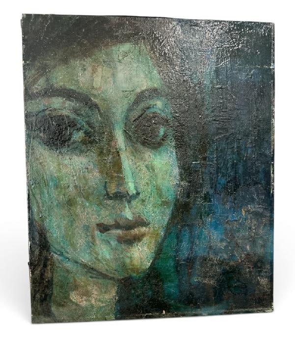 Mid Century impressionist o/c of Female blue head, signed GARCIA, dated 1961. With writing on (1 of 5)