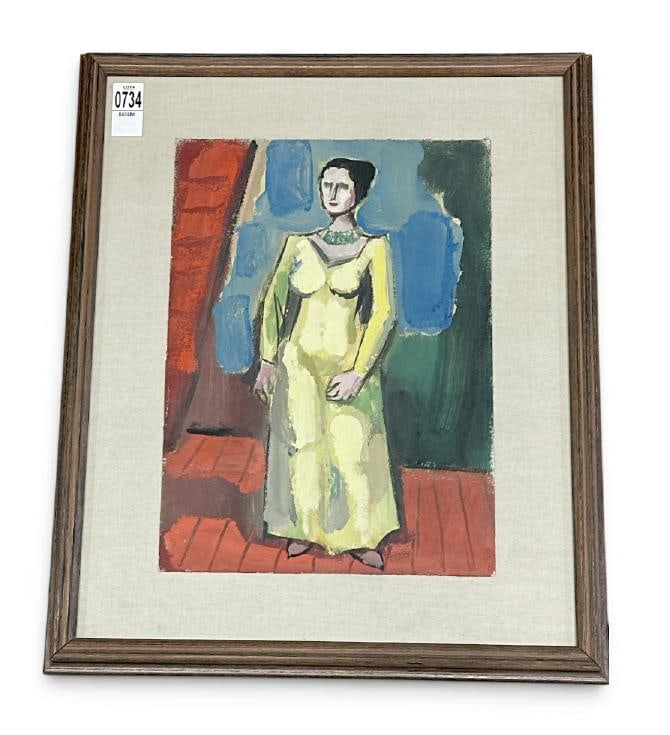 Alexander Minewski (1917-1979 ) impressionist gouache on paper of Woman in light green dress,: Alexander Minewski (1917-1979 ) impressionist gouache on paper of Woman in light green dress, signed lower right, nice overall condition, from his estate in New Paltz, New York. Painting measures 14" 
