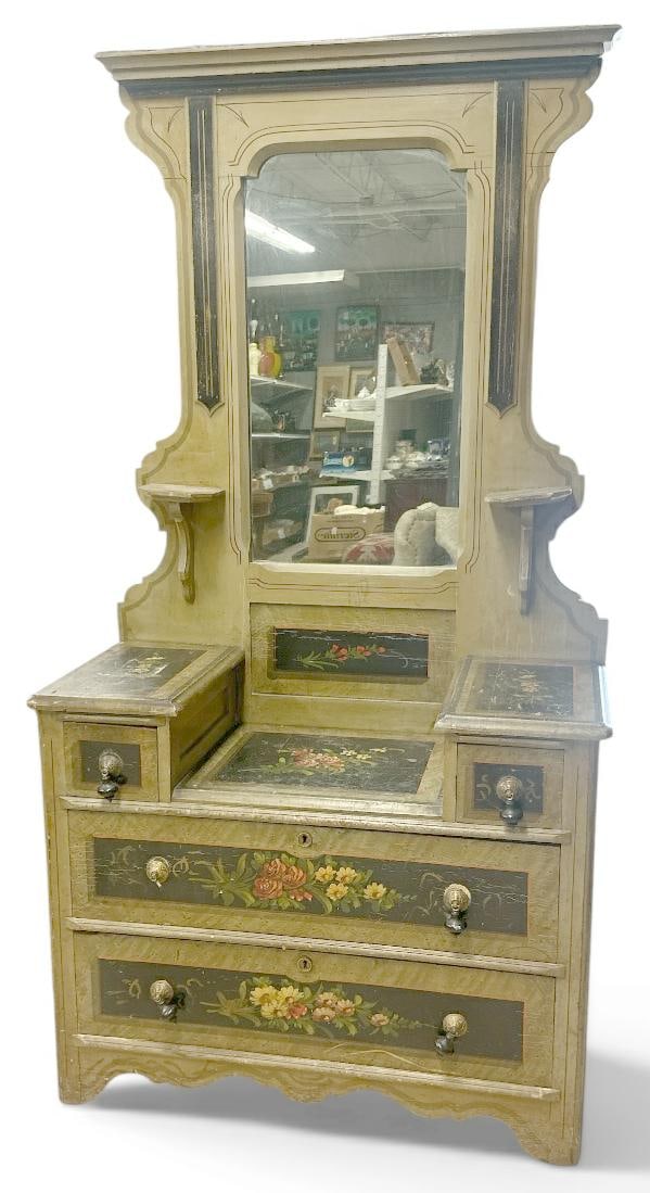 Circa 1900 painted cottage pine dresser with mirror, original paint, structurally sound, from NYC (1 of 1)