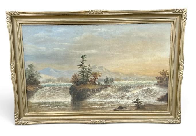A T GREGORY 19th c o/c landscape with waterfalls in foreground and mountains in background, signed (1 of 1)