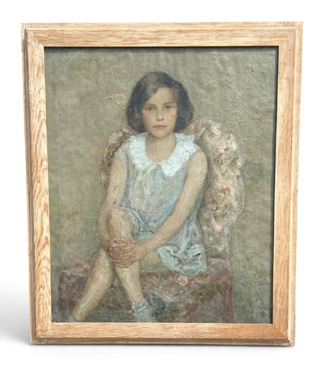 Franklin Zell Heuston ( 1880-1966 ) wonderful o/c portrait of young girl, signed lower right, dated (1 of 3)