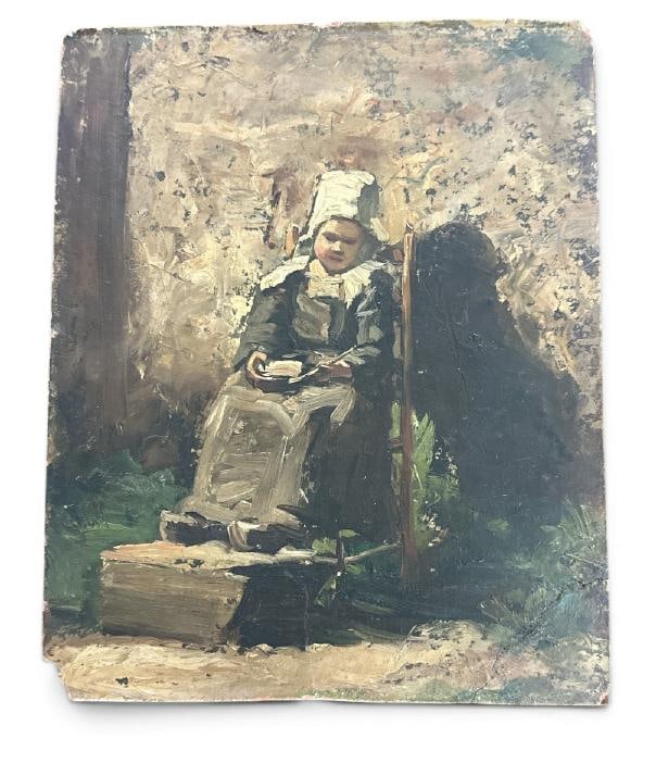 Impressionist o/b attributed to Edgar Melville Ward of Young girl reading in chair, ( has repair to: Impressionist o/b attributed to Edgar Melville Ward of Young girl reading in chair, ( has repair to bottom right corner as pictured. From same estate as other Ward painting. ( There was a loos canvas,