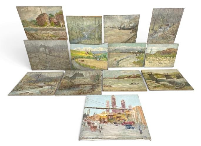 Franklin Zelle Heuston ( 1880-1966 ) (13) oil on canvas landscapes and a few seascapes, all circa (1 of 1)