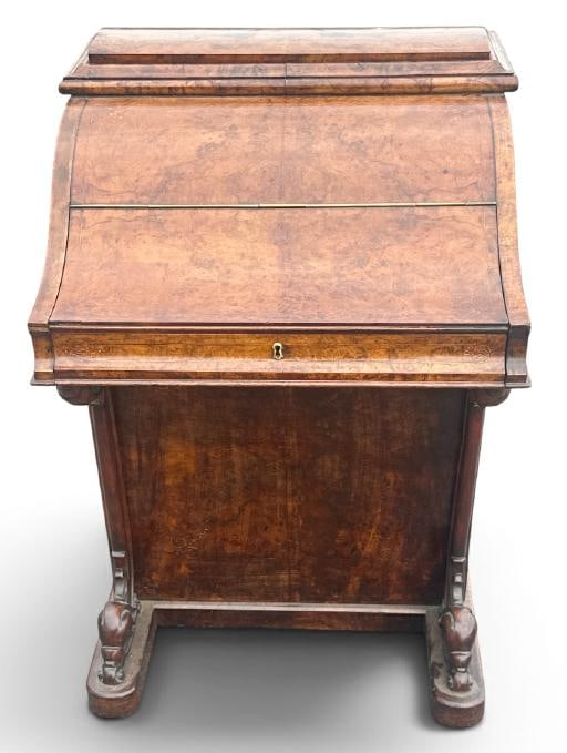 Fabulous Victorian burl walnut pop up Davenport desk, in fine condition, pop up mechanism working, (1 of 9)