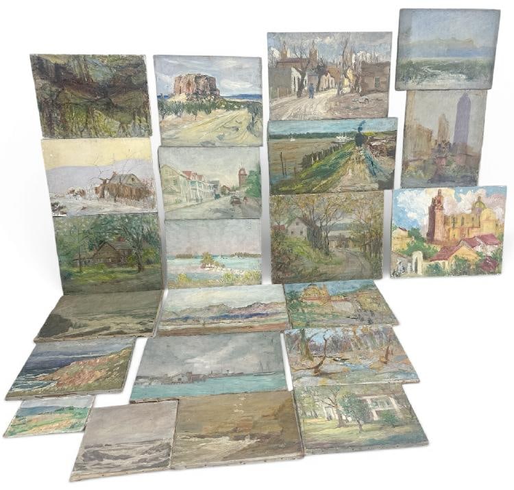 Franklin Zell Heuston (1880-1966 ) (22) oil paintings landscapes and seascapes, in as found: Franklin Zell Heuston (1880-1966 ) (22) oil paintings landscapes and seascapes, in as found condition, directly from his estate, selling for his (81) year old Grandson in Newburgh, N.Y. where they wer