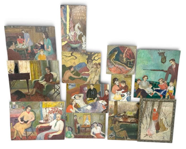Franklin Zell Heuston ( 1880-1966 ) (12) o/b paintings of people, some family interiors and more,: Franklin Zell Heuston ( 1880-1966 ) (12) o/b paintings of people, some family interiors and more, all from his estate archive of his paintings that were in storeage in Newburgh, N.Y. We are selling th
