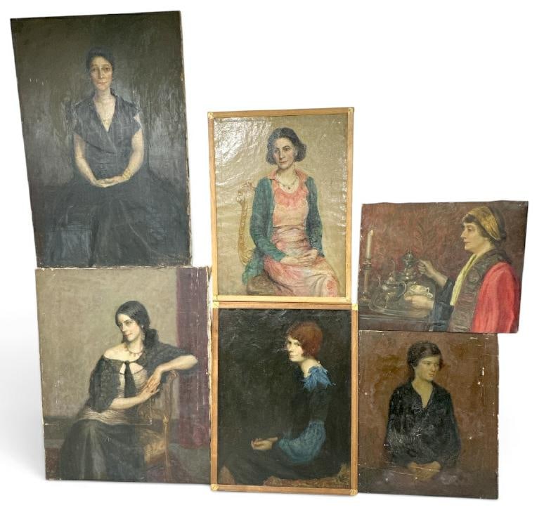 Franklin Zell Heuston ( 1880-1966 ) (6) large portraits of Women, all circa 1930's and 40's, some: Franklin Zell Heuston ( 1880-1966 ) (6) large portraits of Women, all circa 1930's and 40's, some identified, directly from his estate archive of his works, they were all in storage in Newburgh, N.Y. 