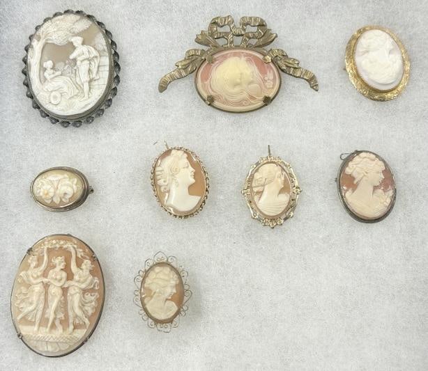 (9) vintage CAMEO pins, overall good condition. (2) missing pin backs?.just how we found them, no (1 of 1)