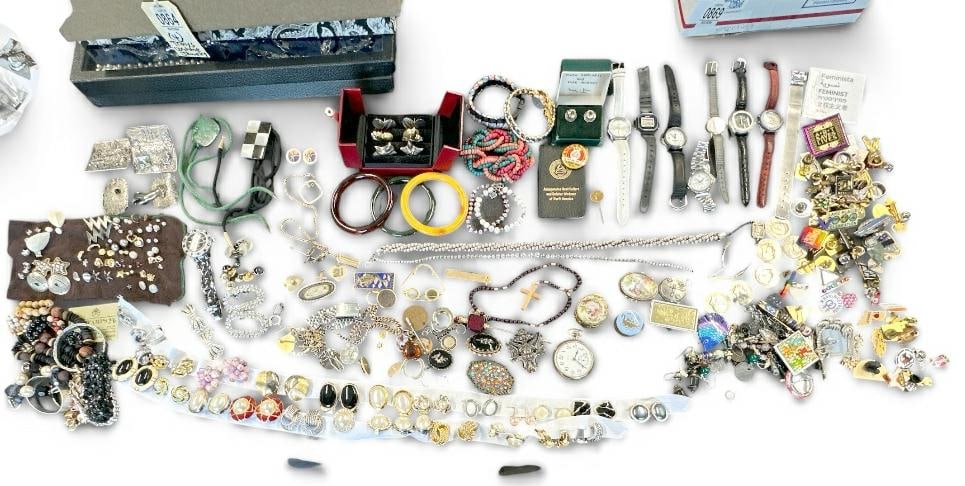 Estate lot misc. costume jewelry & related?...good lot for a dealer to sort out, some vintage in (1 of 5)
