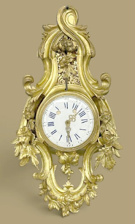 French 19th c Louis XV or XVI gilt bronze wall clock. ( no original movement, was electrified at one (1 of 5)