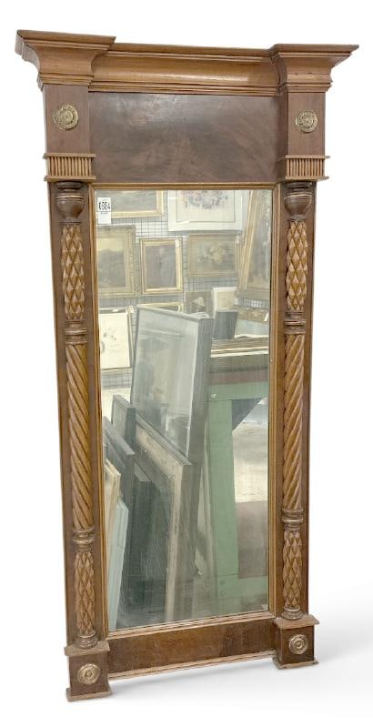 Nice 19th c mahogany Federal wall mirror, from NYC estate, nice overall condition, with decorative (1 of 2)