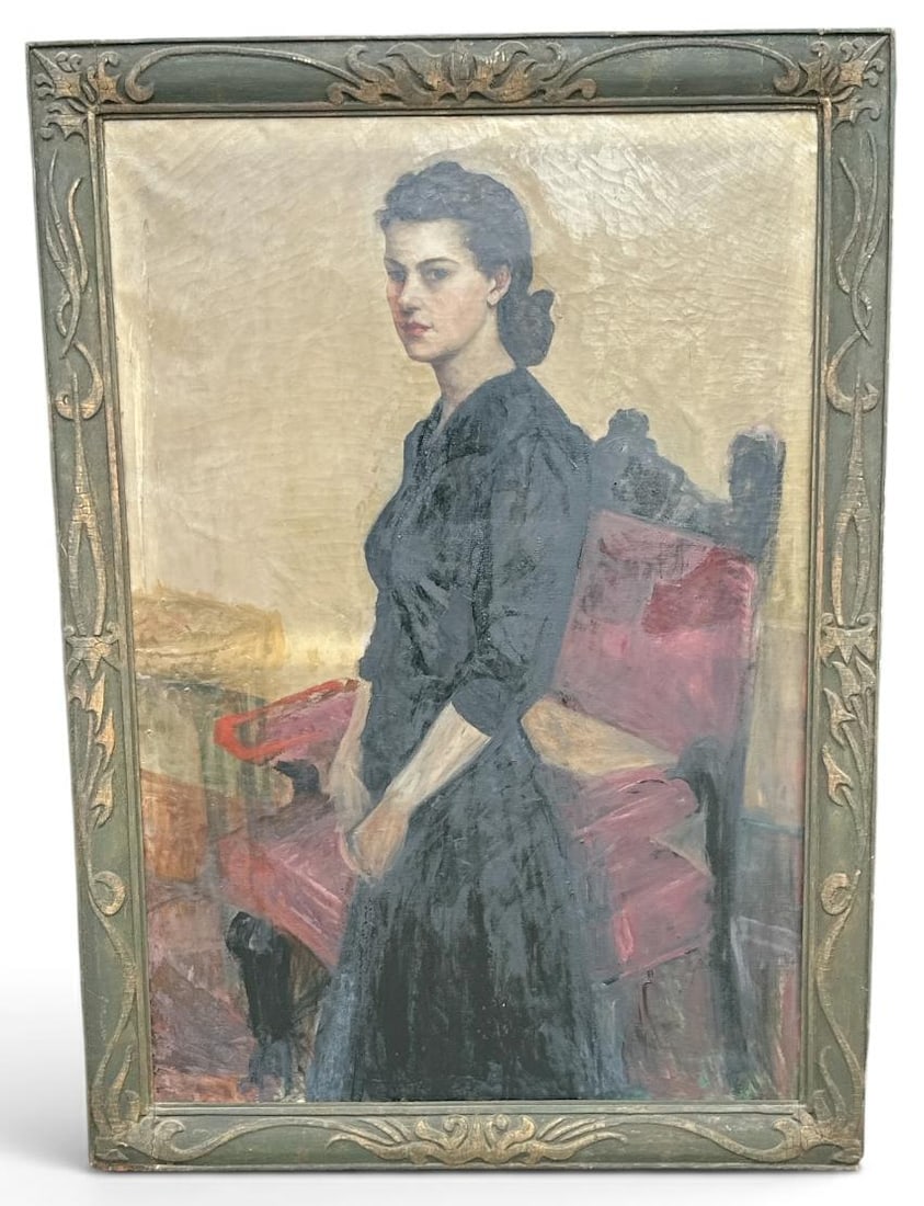 Franklin Zell Heuston ( 1880-1966 ) large o/c portrait of Woman, circa 1930's, in carved custom (1 of 3)