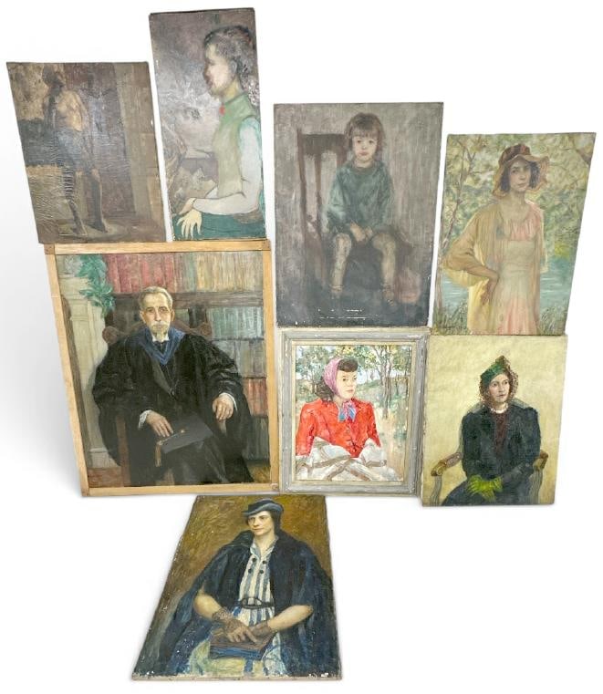 Franklin Zell Heuston ( 1880-1966 ) (8) portraits, oil on board & oil on canvas, all circa 1930's to: Franklin Zell Heuston ( 1880-1966 ) (8) portraits, oil on board & oil on canvas, all circa 1930's to 40's, directly from the Artist's estate archives in Newburgh, N.Y. We are selling for his (81) year