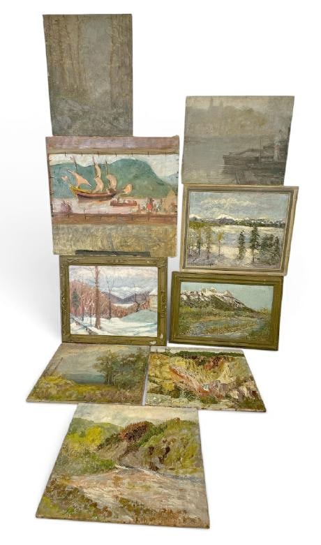 (9) Franklin Zell Heuston & George F. Heuston ( Son ) landscape paintings, most oil on canvas,: (9) Franklin Zell Heuston & George F. Heuston ( Son ) landscape paintings, most oil on canvas, directly from the family's estate archive in Newburgh, N.Y. Selling for the (81) year old Grandson, in st