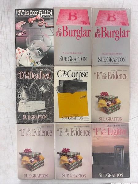 Ten hardcover Sue Grafton Alphabet books three signed. This lot includes ?A? is for Alibi (Book Club (1 of 5)