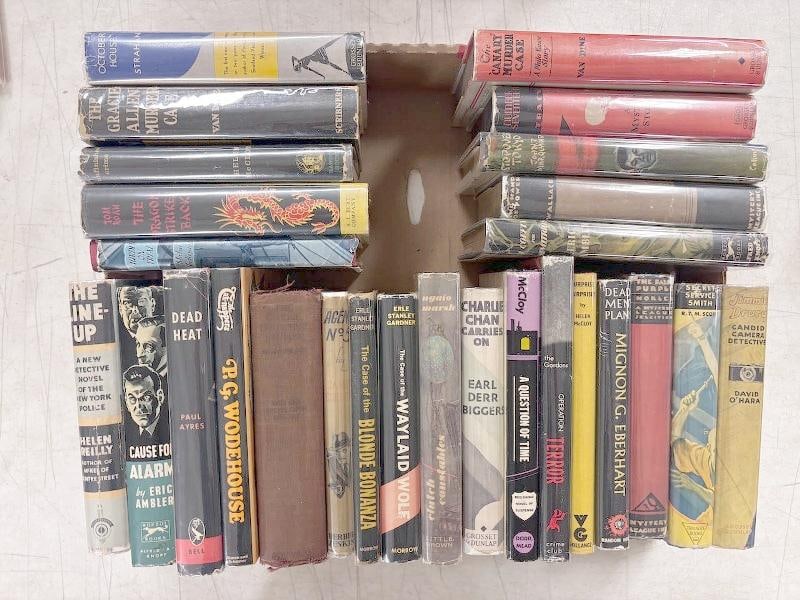 27 early printings hardcover mysteries. All but five books in this lot are wrapped in mylar book (1 of 4)
