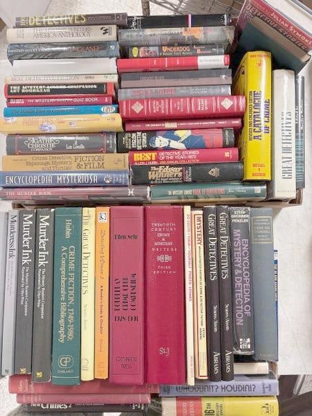 52 Mystery/Crime Anthologies & books on Crime Fiction. This lot is comprised almost exclusively of: 52 Mystery/Crime Anthologies & books on Crime Fiction. This lot is comprised almost exclusively of hardcover books, unless otherwise noted. It includes titles like Great Detectives (by Julian Symons a