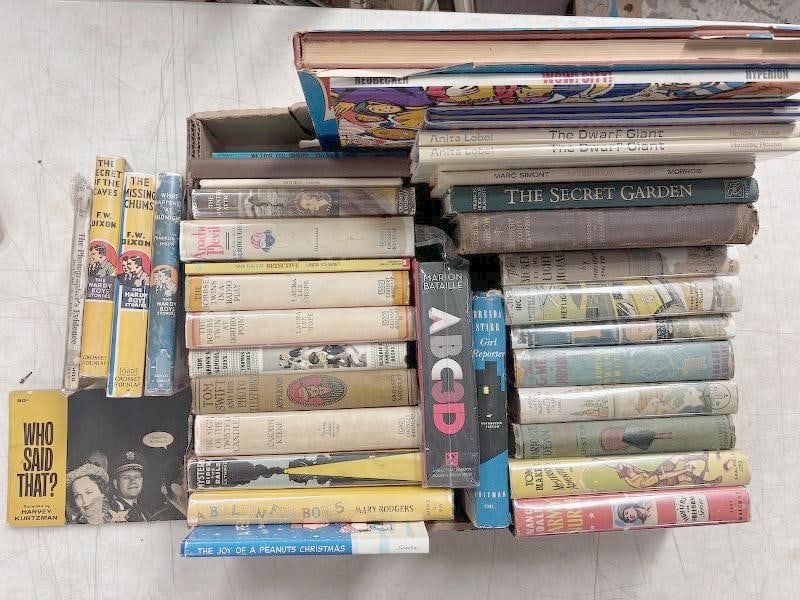 36 vintage children’s books Hardy Boys. This lot is mostly hardcover, and includes three Hardy: 36 vintage children’s books Hardy Boys. This lot is mostly hardcover, and includes three Hardy Boys mysteries by Franklin W. Dixon, one Nancy Drew book by Carolyn Keene, Marion Bataille’s 