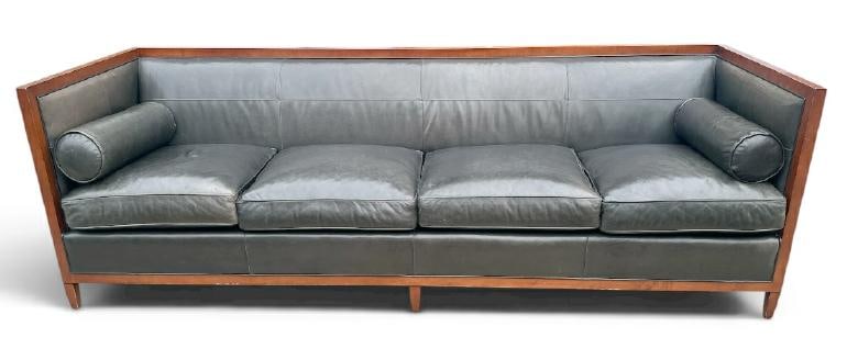 Fabulous BAKER FURNITURE black leather decorative sofa with (2) bolster pillows, structurally sound, (1 of 1)