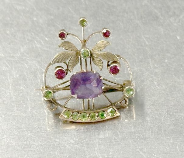 14K pin with precious & semi precious stones, nice overall condition, from local estate, weighs 2.8 (1 of 3)
