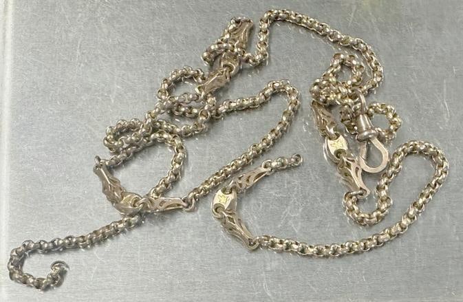 ( 9K ) 29.25" long watch chain, English, broken, weighs 11.7 pennyweights. From local estate. (1 of 2)