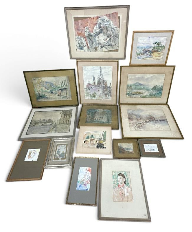 George F Heuston (15) watercolors, most circa 1940's and 50's landscapes, from Artist's archive of (1 of 7)