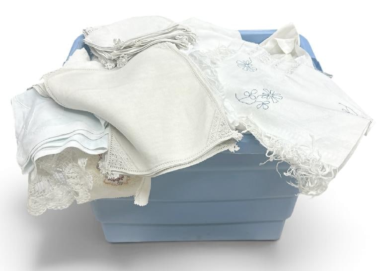 Tub of vintage embroidered and handmade textiles, nice and clean, from local estate, good lot for a (1 of 1)