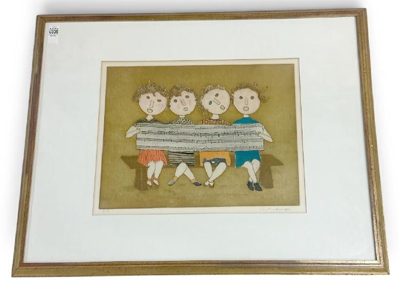 Christine Amarger signed etching titled ( SING-A-LONG ), ( A P ), in fine condition, etching (1 of 4)
