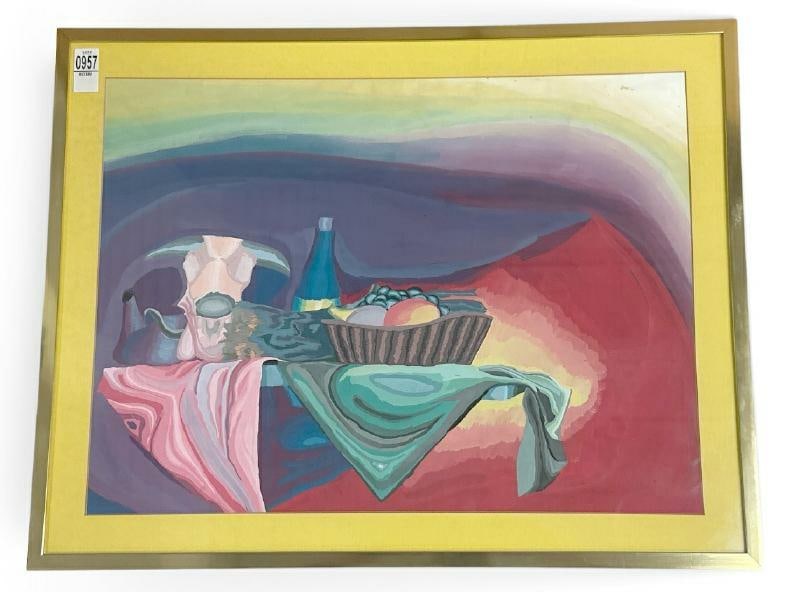 Wonderful impressionist gouache on paper still life , signed illegibly, dated 1979. Painting (1 of 2)