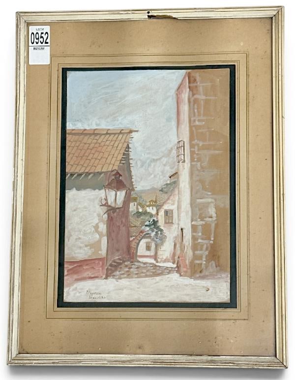 Fidel Figueroa (1905–1975) gouache Mexican street scene, signed lower left corner, nice overall (1 of 3)