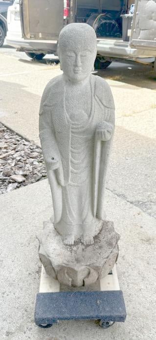 Nice vintage concrete Asian figure from local garden in Hudson Valley, nice overall condition, (1 of 1)