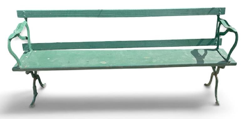 Cast iron base wood slat flip side Railroad bench, from Hudson Valley estate, nice overall (1 of 2)
